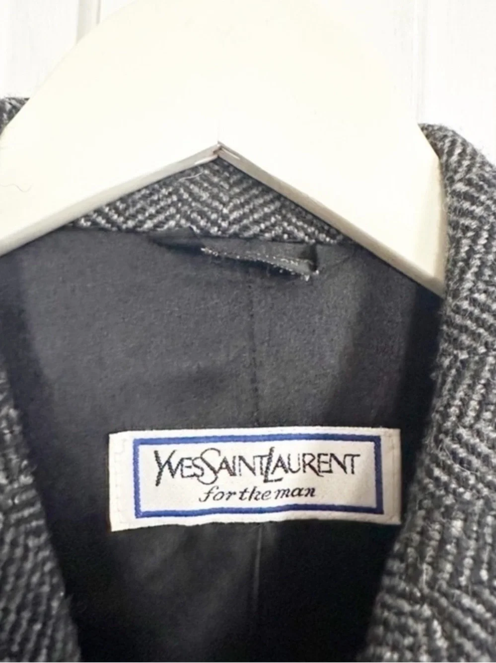 Yves Saint Laurent Charcoal Herringbone Tweed Coat Sz 38L
